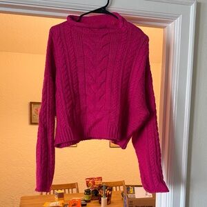 Pilcro Fuchsia Cable Knit Turtleneck Sweater